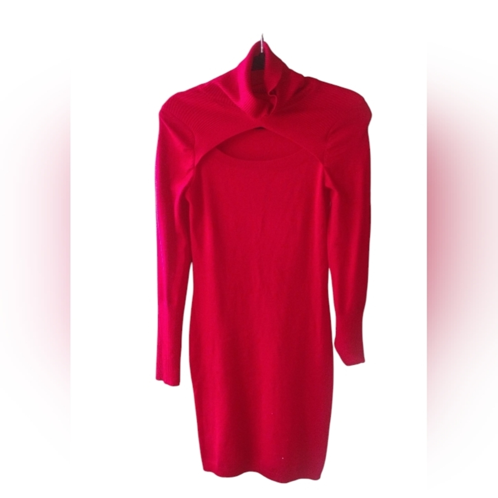 Derek Heart Womens Bodycon Red Ribbed Cutout Stretch Dress Long Sleeve SZ M